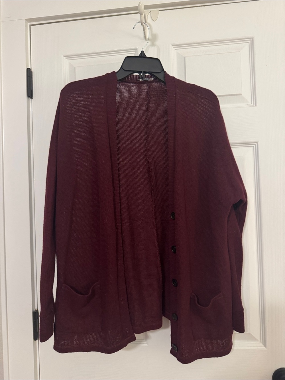 American Eagle Outfitters Burgundy Cardigan with Pockets and Button Closure